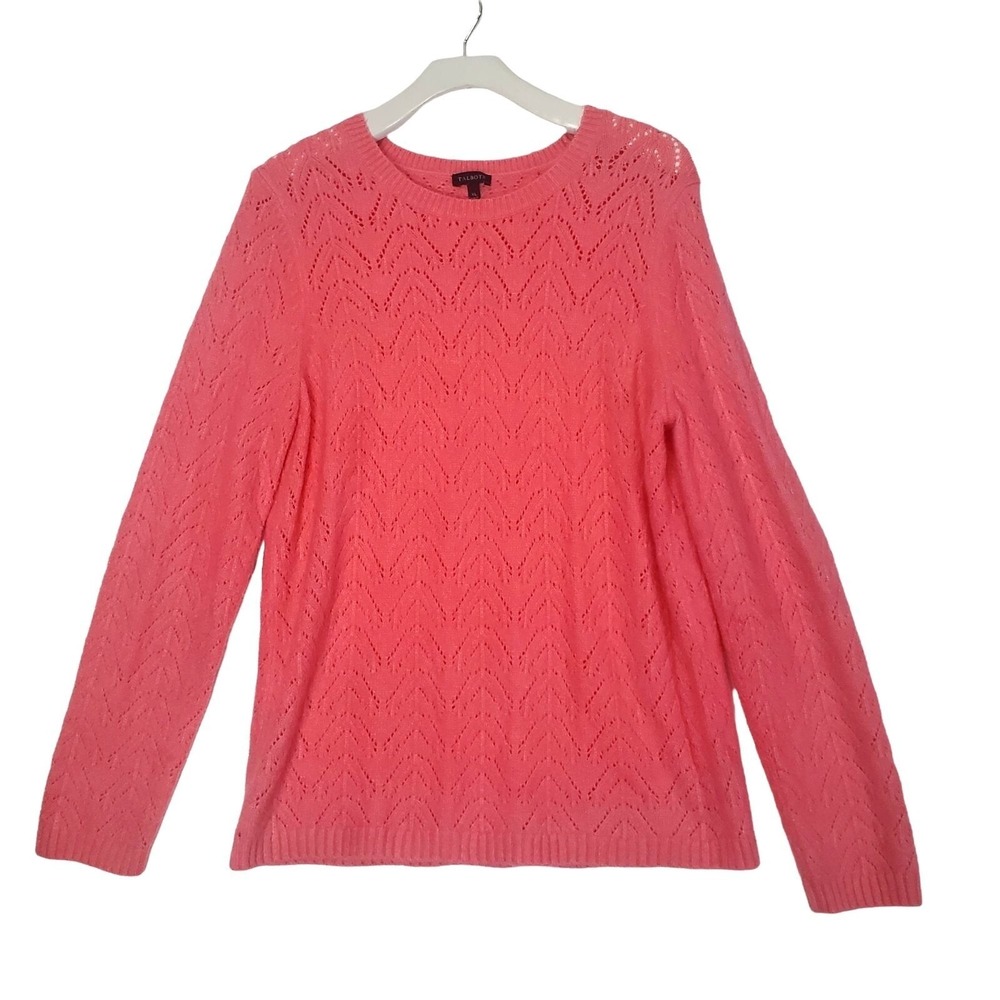 Talbots Womens Preppy Cottage Romantic Pointelle Sweater XL Pink Chevron Knit